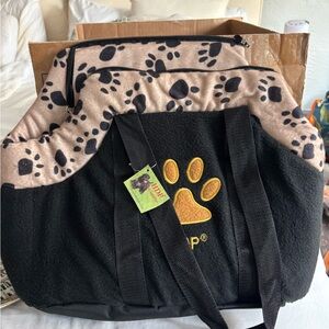 Pet Carrier with Paw Print Design - Black and Tan